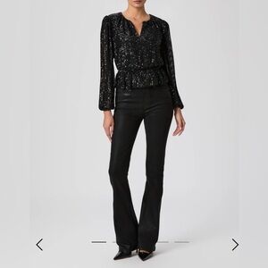 NWT PAIGE Women's Flare Wax coated black Jeans